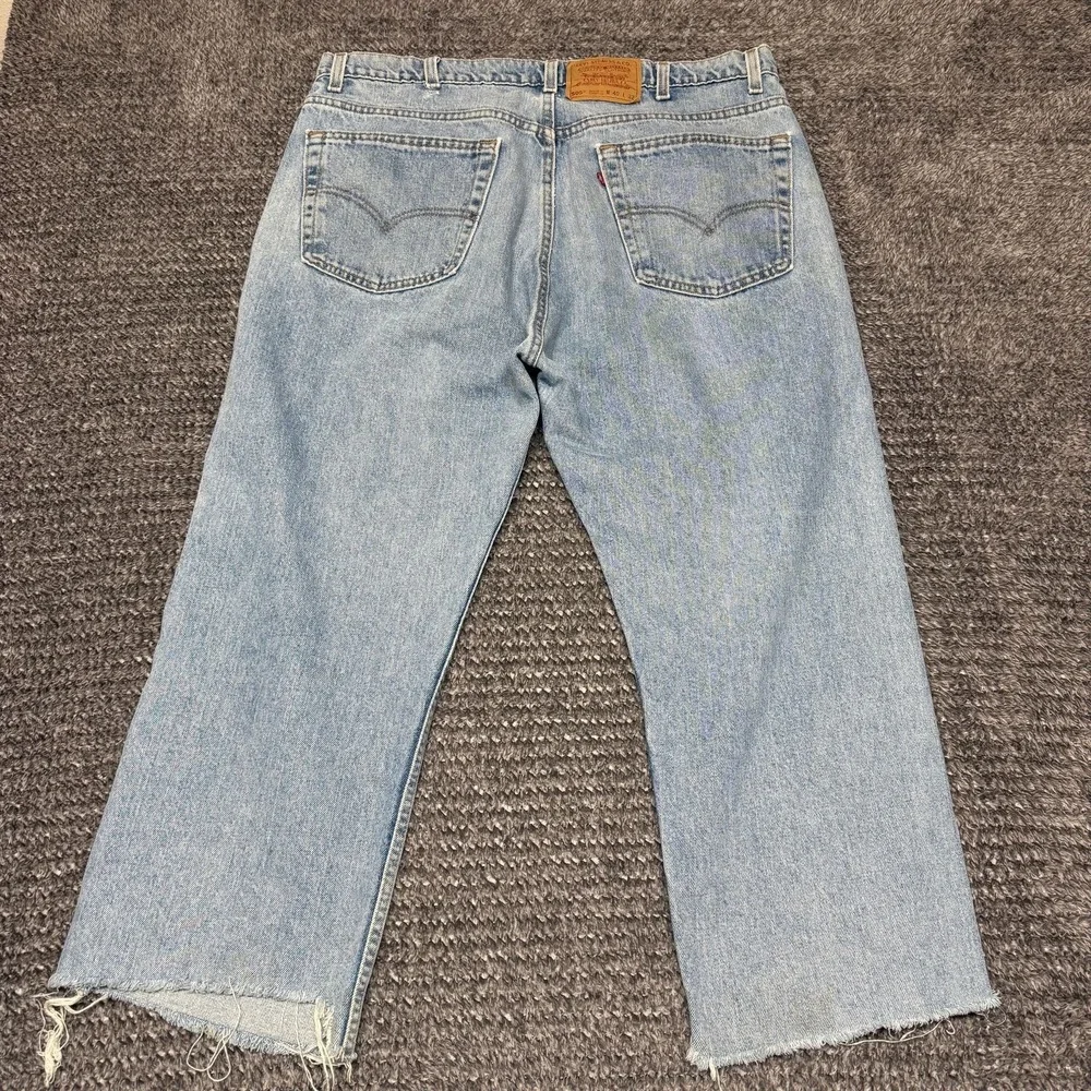 Levis 505 Regular Fit Mens Jeans 40x32 Cut Off‎ Cropped Raw Hem Light Wash Denim
